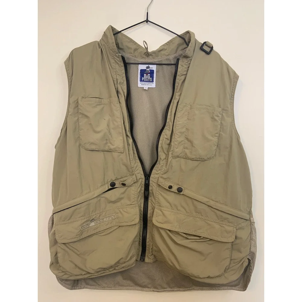 Big Pockets Utility Vest Mens XL Tan Excellent Birding Photography Fishing